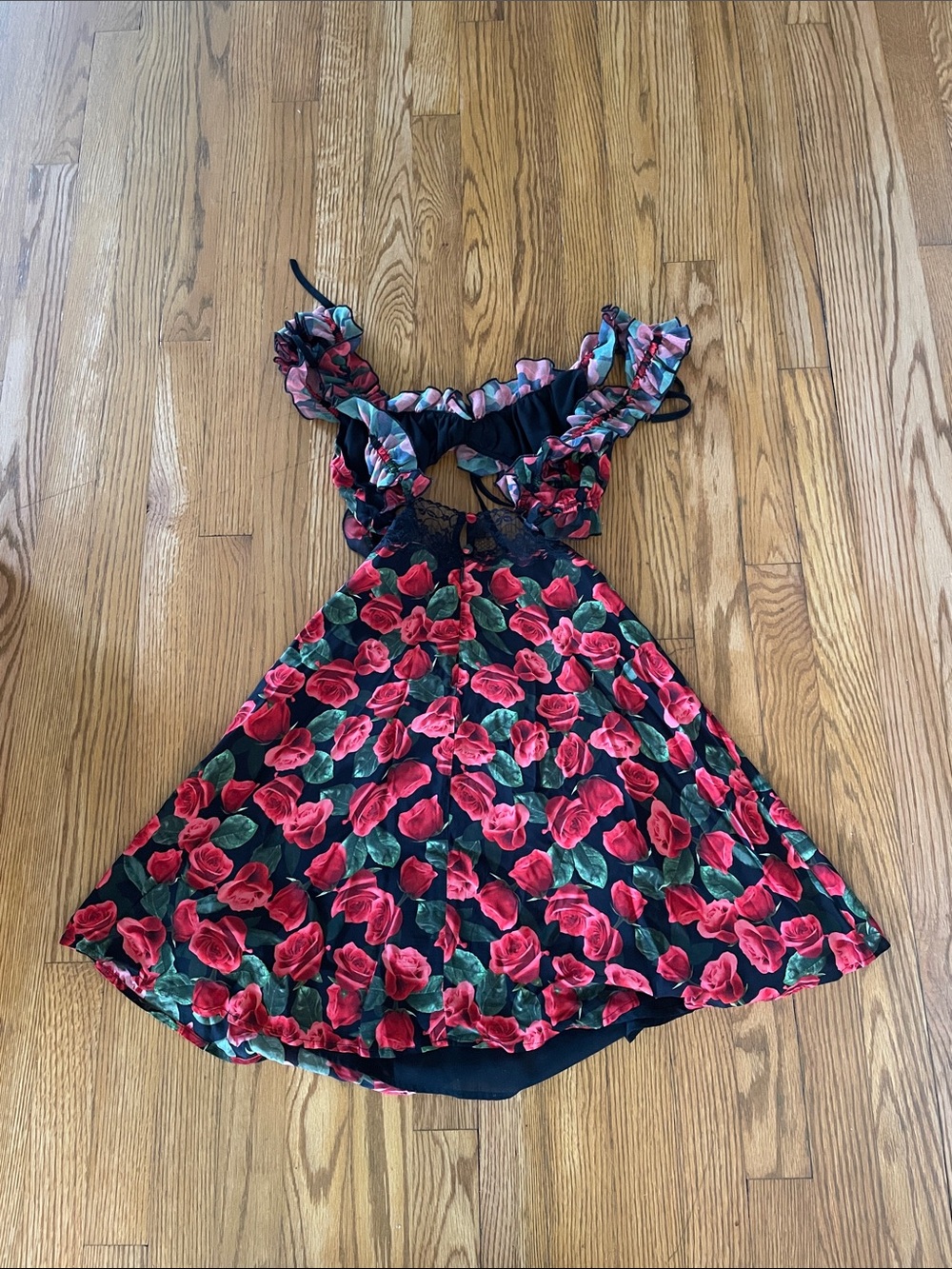 For Love and Lemons Varvera Mini Dress Red Rose Print Cutout Dress medium $219 - Picture 7 of 7